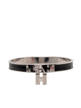Hermes Kelly Bangle Cadena Lock Silver Leather Metal